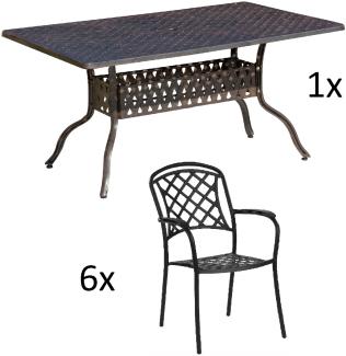 Inko 7-teilige Sitzgruppe Alu-Guss bronze Tisch 120x80x74 cm cm mit 6 Sesseln Tisch 120x80 cm mit 6x Sessel Capri