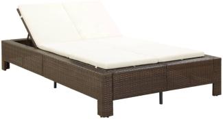 2-Personen-Sonnenliege mit Auflage Braun Poly Rattan