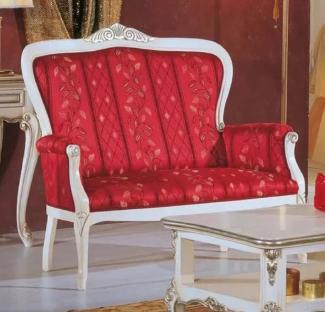 Casa Padrino Luxus Barock Sofa Rot / Weiß / Silber - Edles Wohnzimmer Sofa mit elegantem Muster - Barock Möbel - Luxus Qualität - Made in Italy