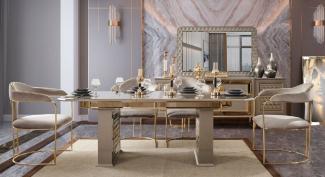 Casa Padrino Luxus Art Deco Esszimmer Stuhl 6er Set Grau / Gold 60 x 58 x H. 92 cm - Esszimmer Möbel - Restaurant Möbel - Art Deco Möbel - Luxus Möbel - Luxus Qualität
