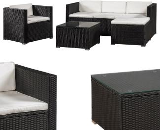 Juskys Polyrattan Lounge Punta Cana L schwarz – Gartenlounge Set für 4-5 Personen – Sitzgruppe mit Sessel, Sofa, Tisch & Hocker - Sitzbezüge Creme