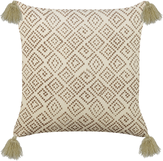 Dekokissen geometrisches Muster Samtstoff beige mit Quasten 45 x 45 cm SANTOLINA