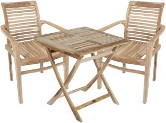 3tlg. Teak Tischgruppe Gartenmöbel Gartentisch Stuhl Garten Stapelstuhl Tisch