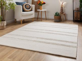 Handweb Teppich Habo - Breite Streifen, Farbe: Beige, Größe: 120x180 cm