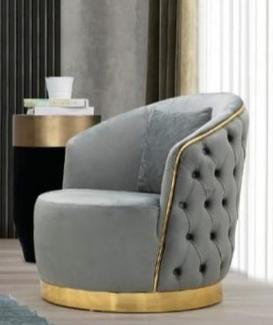 Casa Padrino Luxus Chesterfield Sessel Grau / Gold 90 x 95 x H. 75 cm - Moderner Wohnzimmer Sessel - Chesterfield Wohnzimmer Möbel