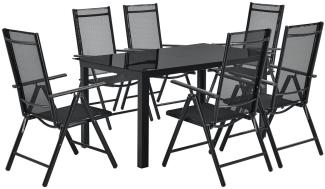 Juskys Aluminium Gartengarnitur Milano Gartenmöbel Set mit Tisch und 6 Stühlen Dunkel-Grau mit schwarzer Kunstfaser Alu Sitzgruppe Balkonmöbel