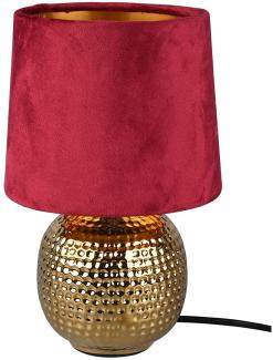 LED Tischleuchte Rot/Gold Keramikfuß & Samtschirm - Ø16cm, 26cm hoch