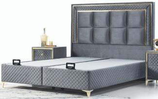 Casa Padrino Luxus Doppelbett Grau / Gold - Modernes Massivholz Bett - Moderne Schlafzimmer & Hotel Möbel - Luxus Kollektion