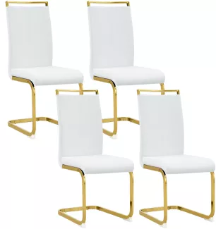 Merax Freischwinger (4 St), 4er Set Esszimmerstuhl Kunstleder Polsterstuhl Schwingstühle, Weiß | Gold