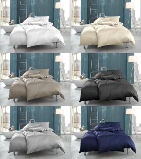 Mako Interlock Jersey Bettwäsche "Ina" uni/einfarbig dunkelblau Kissenbezug 80x80