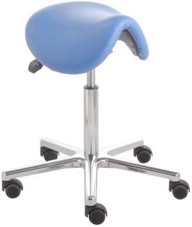 Sattelhocker docy® dent 4616, Sitzhöhe ca. 55 - 75 cm, mit Sitzneigeverstellung, Rollen/Bodengleiter:weiche Radbandage, Polsterdekor:Stamskin karibik-blau