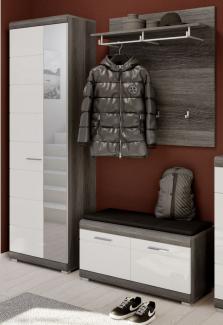 Garderobe Set Scout in weiß Hochglanz und Rauchsilber grau 3-tlg