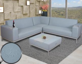 Ecksofa HWC-C47, Sofa Loungesofa Couch, Stoff/Textil Indoor wasserabweisend 245cm ~ blau mit Ablage