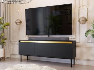 TV-Lowboard Carmesi 3D mit 3 Klappen, Untergestell aus Metall (Farbe: Schwarz / Schwarz + Gold)