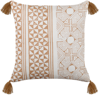 Dekokissen orientalisches Muster Baumwolle hellbraun weiß mit Quasten 45 x 45 cm MALUS