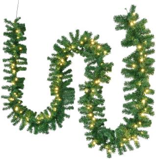 Juskys Weihnachtsgirlande 5m künstlich mit Beleuchtung – Lichterkette mit 100 LED warm-weiß IP44 - Tannengirlande für Innen & Außen – Weihnachtsdeko