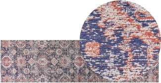 Teppich Baumwolle rot blau 80 x 300 cm orientalisches Muster Kurzflor KURIN