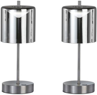 2er SET kabellose Tischlampen Silber / Rauchglas mit Touchdimmer, Höhe 34,5cm