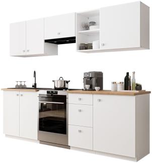 Küchenzeile Brinka 240 II (Farbe: Weiß/Weiß + Artisan Eiche, mit LED Beleuchtung)