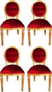 Casa Padrino Luxus Barock Esszimmer Set Medaillon Bordeauxrot / Gold 50 x 52 x H. 99 cm - 4 handgefertigte Esszimmerstühle - Barock Esszimmermöbel
