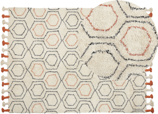 Teppich Baumwolle beige orange 140 x 200 cm geometrisches Muster Kurzflor HAJIPUR