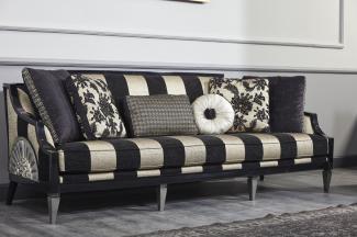 Casa Padrino Luxus Barock Wohnzimmer Set Schwarz / Gold / Silber - 1 Sofa & 2 Sessel & 1 Couchtisch & 1 Beistelltisch - Barockmöbel