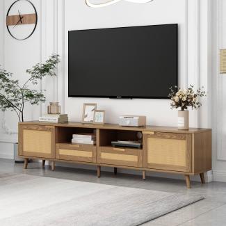 Merax TV-Konsolentisch, TV-Schrank mit echtem Rattandesign, TV-Schrank mit massiven Holzfüßen,Geflochtener Rattan-TV-Boards