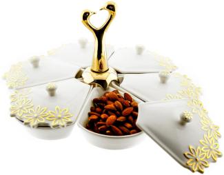6-teiliges Snackschalen-Set aus Porzellan in Weiß Goldene Halterung und Blumenmuster