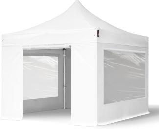 3x3 m Faltpavillon PROFESSIONAL Alu 40mm, Seitenteile mit Panoramafenstern, weiß