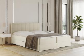 MEBLINI Boxspringbett CHANDON 180x200 cm mit Bettkasten – H3P/Beige Samt Polsterbett - Doppelbett mit Topper & Taschenfederkern-Matratze