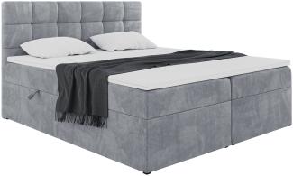 MEBLINI Boxspringbett TAPO 2 140x200 cm mit Bettkasten - H3/Grau Samt Polsterbett - Doppelbett mit Topper & Taschenfederkern-Matratze