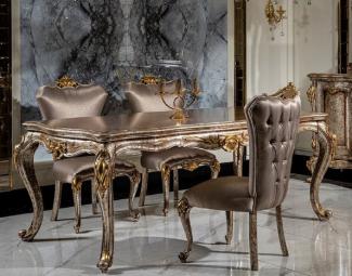 Casa Padrino Luxus Barock Esszimmer Set Silber / Antik Silber / Braun / Gold - 1 Esstisch & 6 Esszimmerstühle - Barock Esszimmer Möbel - Edel & Prunkvoll