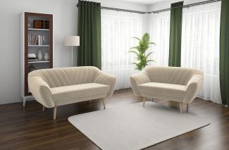Couchgarnitur zum Wohnzimmer, Sofa-Set - Sofa MIA - 3 2 1 - Beige Velours