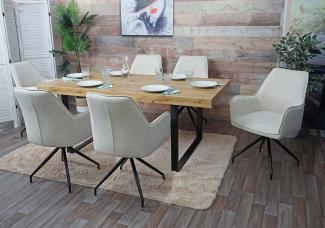6er-Set Esszimmerstuhl HWC-K15, Küchenstuhl Polsterstuhl Stuhl mit Armlehne, Stoff/Textil Metall ~ creme-beige