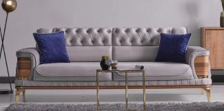 Casa Padrino Luxus Schlafsofa Grau / Braun / Gold 232 x 92 x H. 85 cm - Wohnzimmer Sofa mit 2 Kissen - Luxus Wohnzimmer Möbel