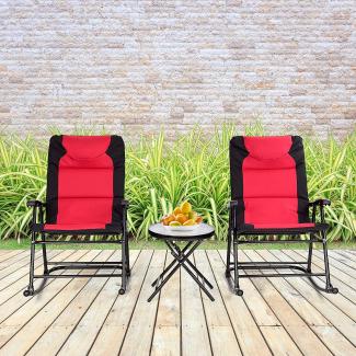 COSTWAY 3-teiliges Schaukelliege Liegestühle mit Beistelltisch, Gartenliege Liegestuhl Bistro-Set, Gartenliege für Balkon, Camping, Garten (Rot)
