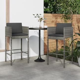 Barhocker 2 Stk. mit Kissen Grau Poly Rattan