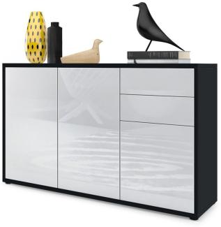 Vladon Sideboard Ben V3, Kommode mit 3 Türen und 2 Schubladen, Schwarz matt/Weiß Hochglanz (117 x 74 x 36 cm)