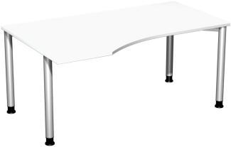 PC-Schreibtisch links, höhenverstellbar, 160x100cm, Weiß / Silber