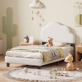 Merax Kinderbett Polsterbett 90*200cm mit mit Lattenrost mit wolkenförmiger Rückenlehne Jungen- und Mädchenbett Weiß