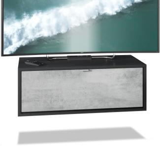 TV Board Lana 80 Hängeschrank Lowboard 80 x 29 x 37 cm, Korpus in Schwarz Matt, Fronten in Beton Oxid Optik