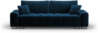 Micadoni 3-Sitzer Samtstoff Sofa mit Bettfunktion und Box Byron | Bezug Royal Blue | Beinfarbe Black Metal
