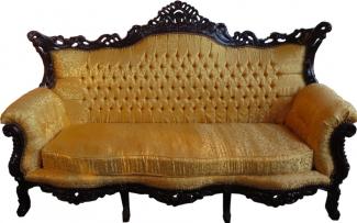 Casa Padrino Barock Wohnzimmer Set Master Gold Muster / Mahagoni Braun - 3er Sofa + 2 Sessel