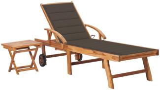 Set aus Sonnenliege und Tisch aus Teak und Auflage in Braun