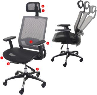 Bürostuhl HWC-A20, Schreibtischstuhl, ergonomisch Kopfstütze Stoff/Textil ISO9001 ~ schwarz/grau