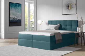 Stylefy 'Cesar' Boxspringbett Velours Türkis 160 x 200 cm