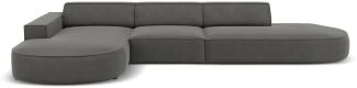 Micadoni 4-Sitzer Samtstoff Ecke links Sofa Jodie | Bezug Light Grey | Beinfarbe Black Plastic