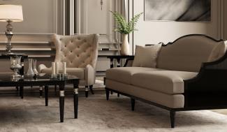 Casa Padrino Luxus Art Deco Sofa Grau / Schwarz 260 x 87 x H. 100 cm - Art Deco Wohnzimmer Möbel - Luxus Qualität
