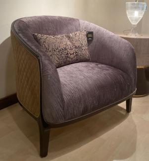 Casa Padrino Luxus Sessel Lila / Beige / Dunkelbraun - Wohnzimmer Sessel - Hotel Sessel - Luxus Möbel