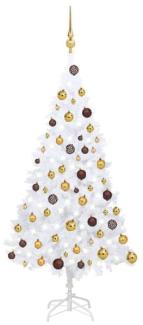 vidaXL Künstlicher Weihnachtsbaum mit LEDs & Kugeln Weiß 120 cm PVC, Mit Beleuchtung [3077539]